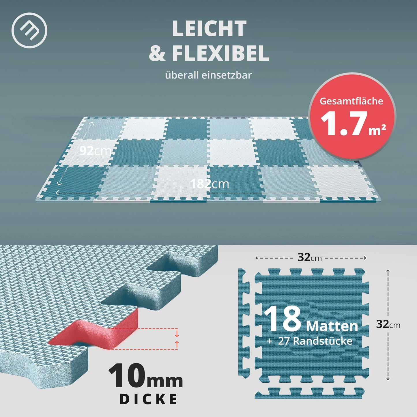 Bodenschutzmatten Puzzlematten 18 Teile - EVA Schutzmatte 1,67m²