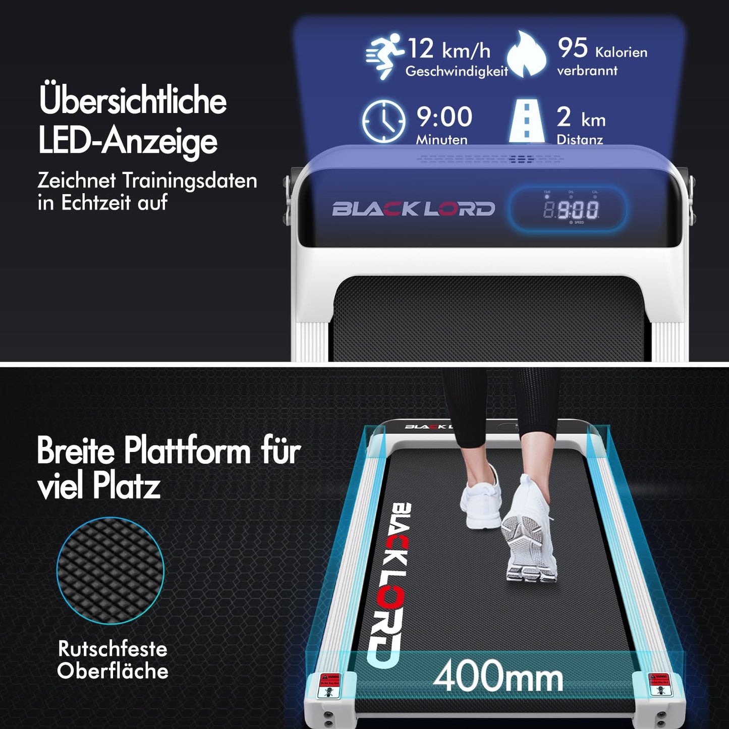 Laufband Walking Pad Klappbar 2,2 PS - Bluetooth LED bis 120kg