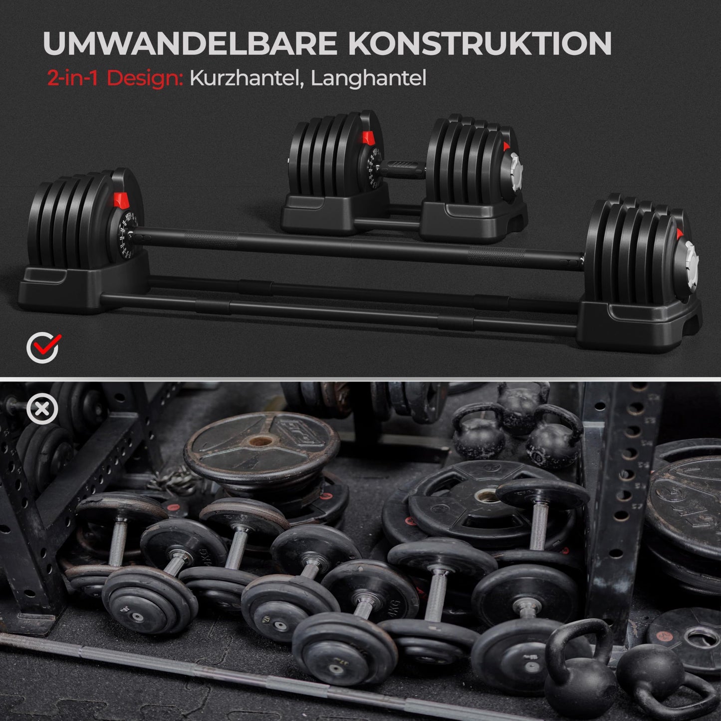 Yaheetech verstellbare Hanteln 18 kg / 24 kg / 40 kg Hantelset Gewichtsstufen Verstellbares Hantelset mit 3/2 Modi