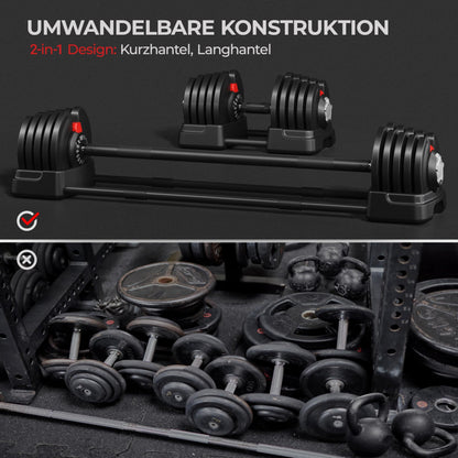 Yaheetech verstellbare Hanteln 18 kg / 24 kg / 40 kg Hantelset Gewichtsstufen Verstellbares Hantelset mit 3/2 Modi