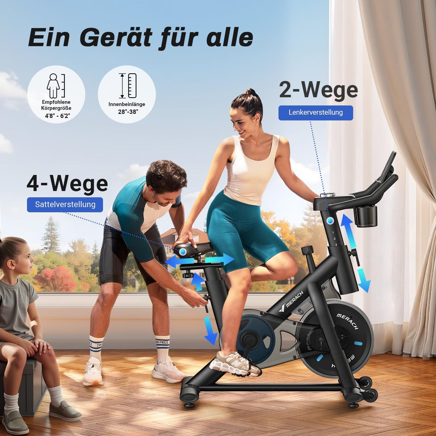 Heimtrainer Fahrrad mit App - 8 Stufen LCD Monitor bis 136kg