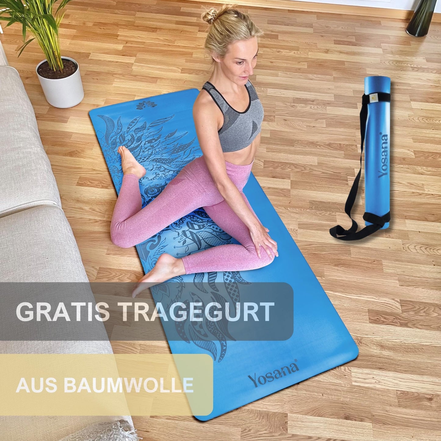 Yogamatte Naturkautschuk Ultra Grip - Extra Breit 68cm 4mm