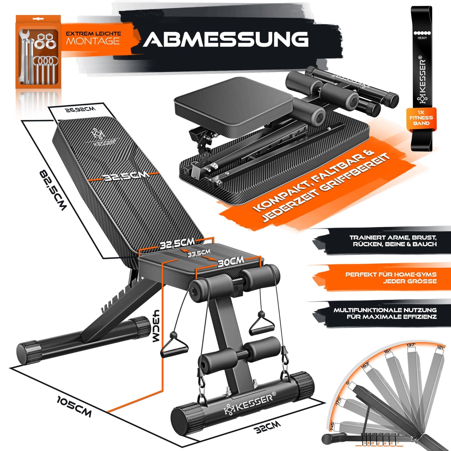 Hantelbank Klappbar 500kg Belastbarkeit - Multifunktional Verstellbar