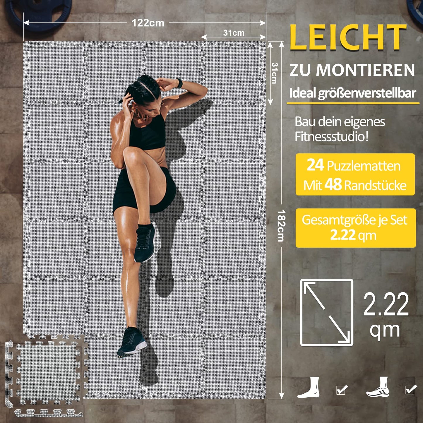 Bodenschutzmatten Fitness Puzzlematten 31x31cm - EVA Schutzmatte