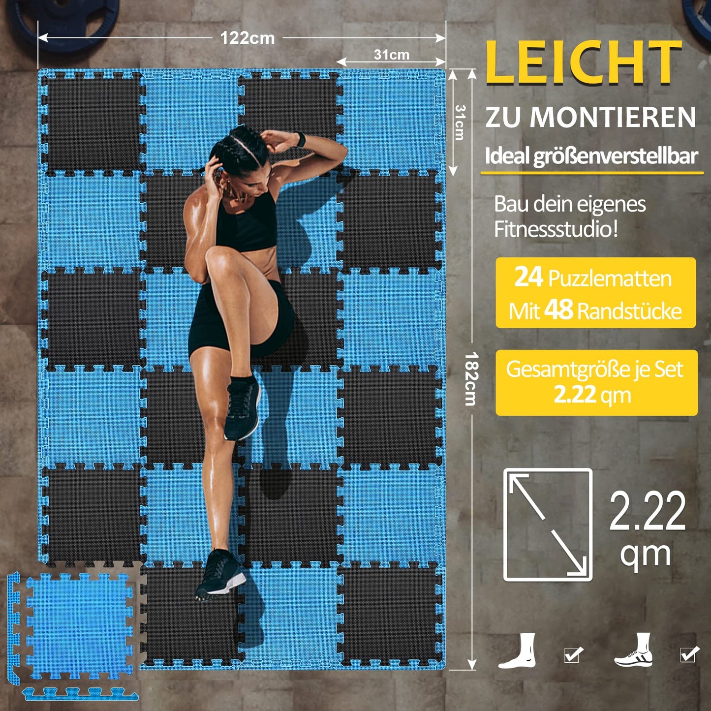 Bodenschutzmatten Fitness Puzzlematten 31x31cm - EVA Schutzmatte