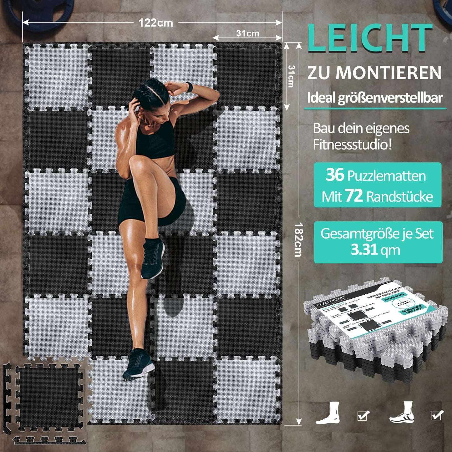 Bodenschutzmatten Fitness Puzzlematten 31x31cm - EVA Schutzmatte