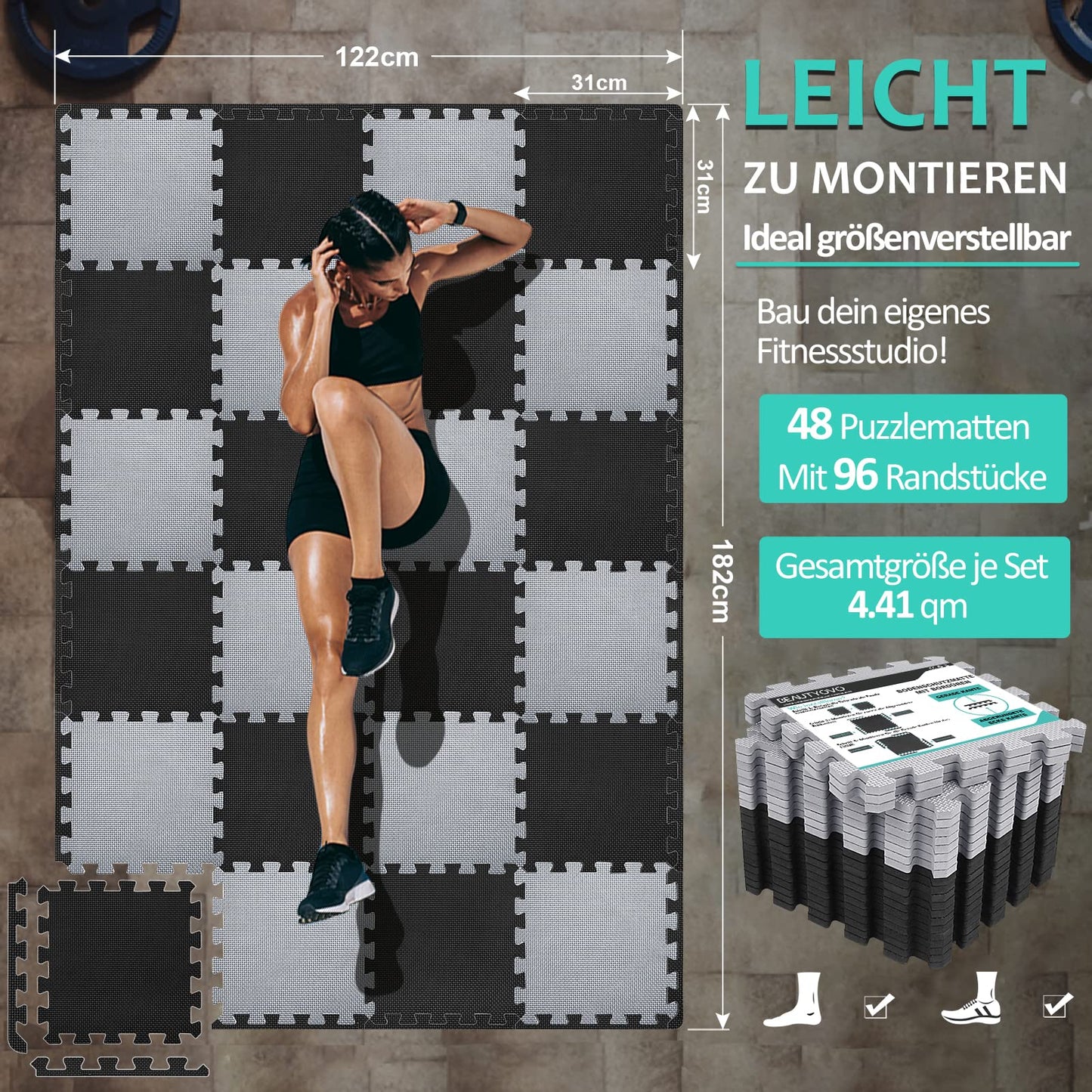 Bodenschutzmatten Fitness Puzzlematten 31x31cm - EVA Schutzmatte