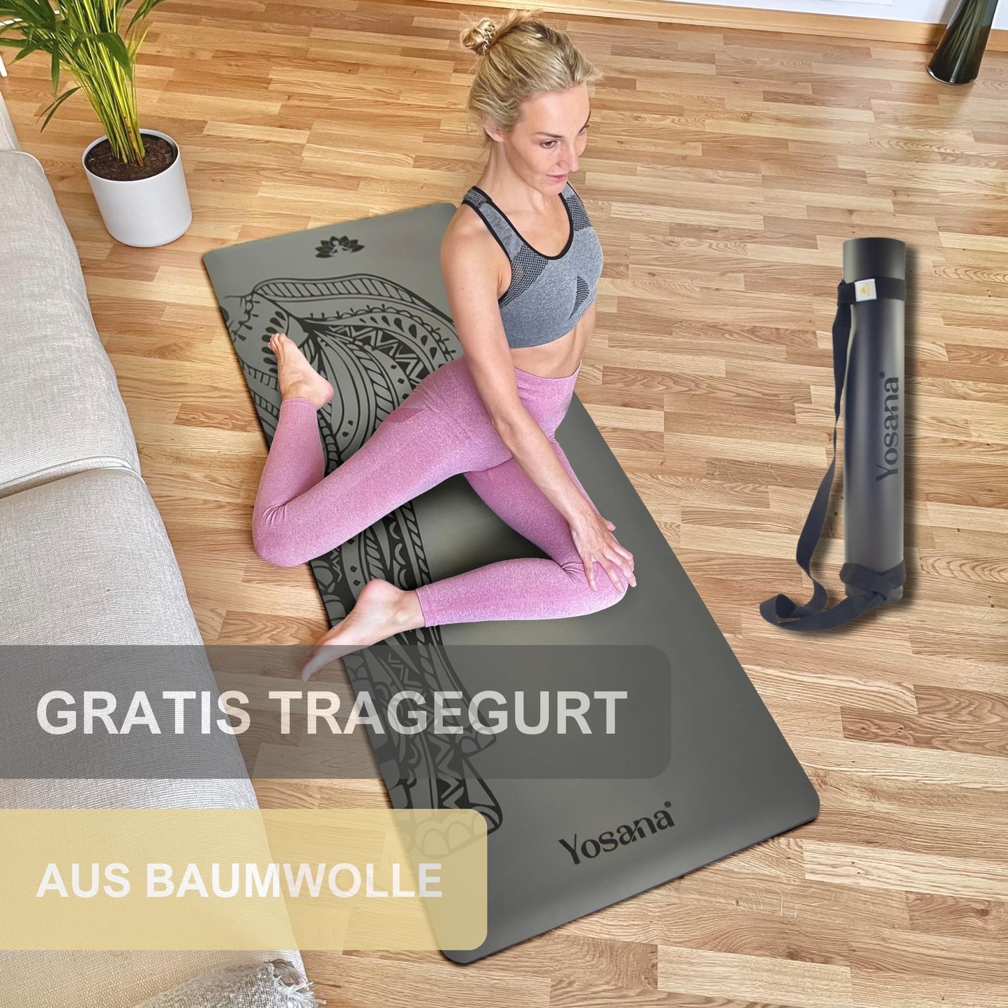 Yogamatte Naturkautschuk Ultra Grip - Extra Breit 68cm 4mm