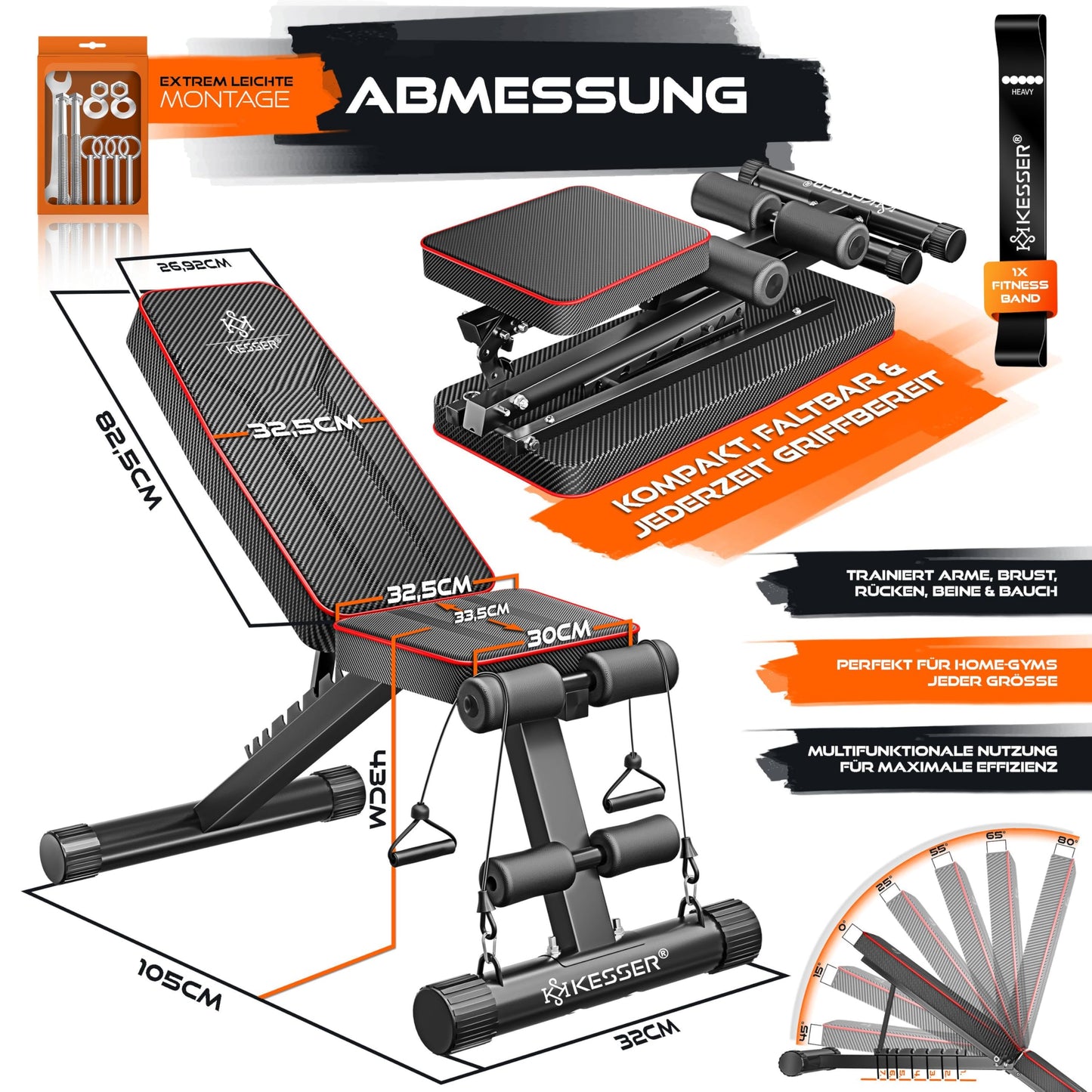 Hantelbank Klappbar 500kg Belastbarkeit - Multifunktional Verstellbar