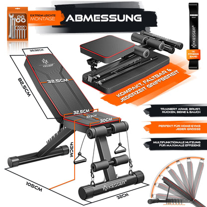 Hantelbank Klappbar 500kg Belastbarkeit - Multifunktional Verstellbar